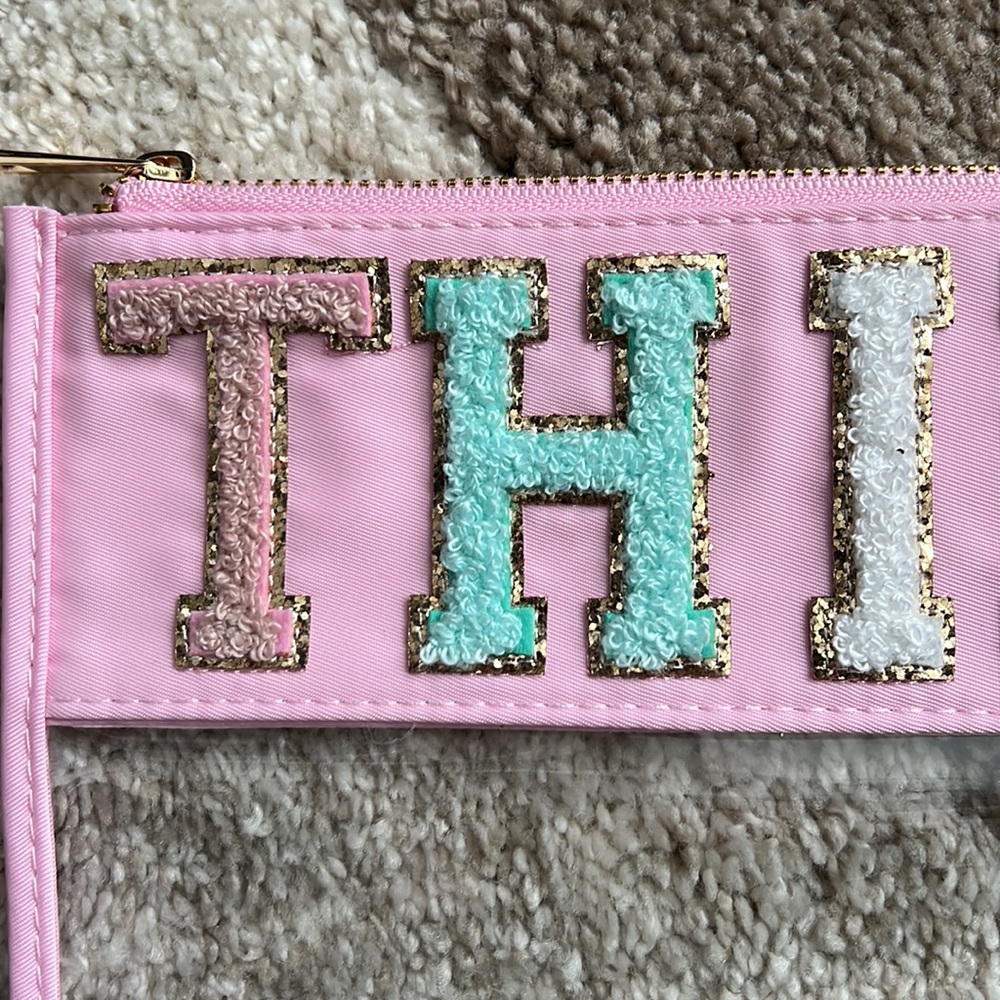 Clear THINGS pouch, pink with pastel letters, NEW! - Picture 2 of 4